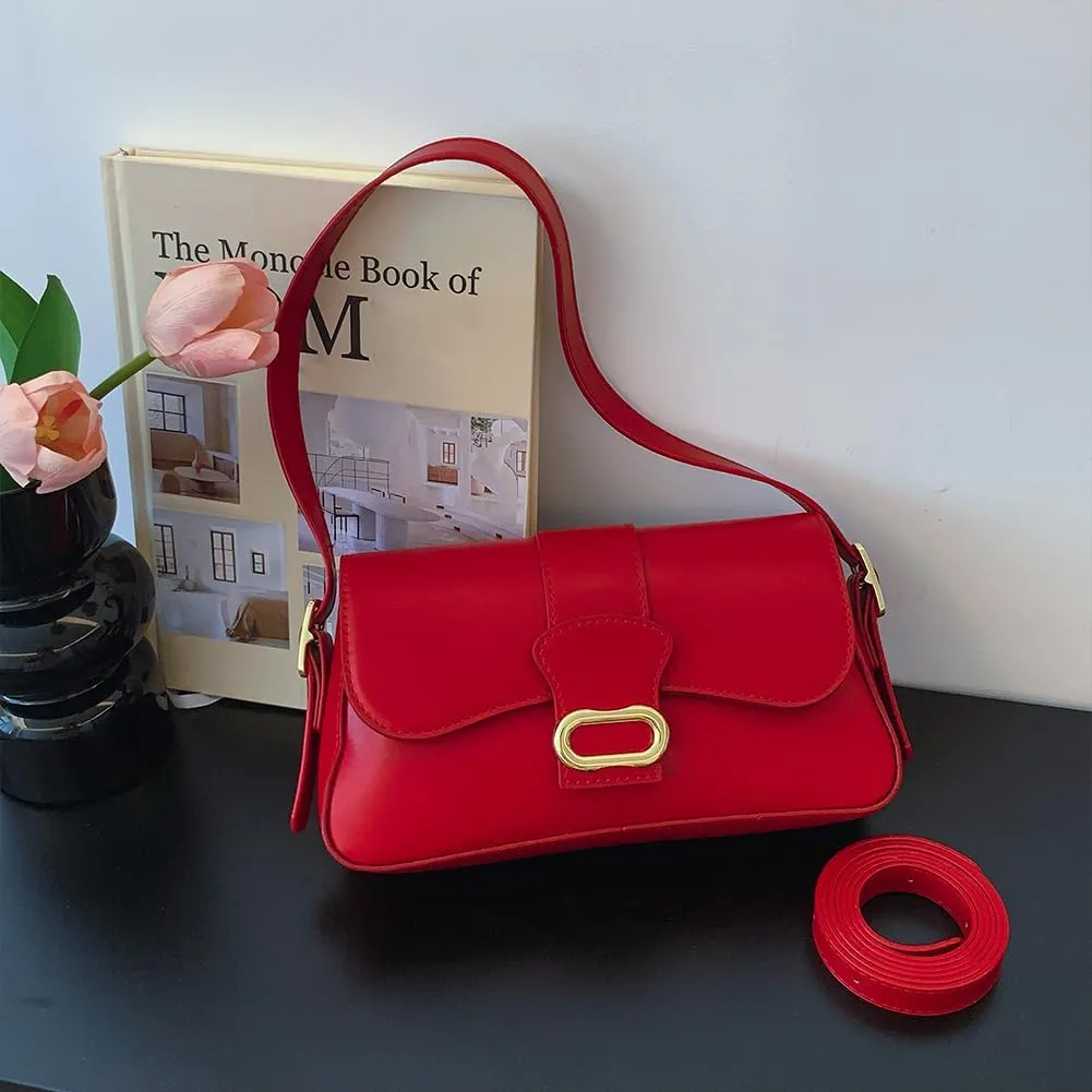 Shoulder Bag for Women Closure Flap Handbag PU Leather Zipper Clutch Bag Solid Color Satchel Purse Travel Shopping