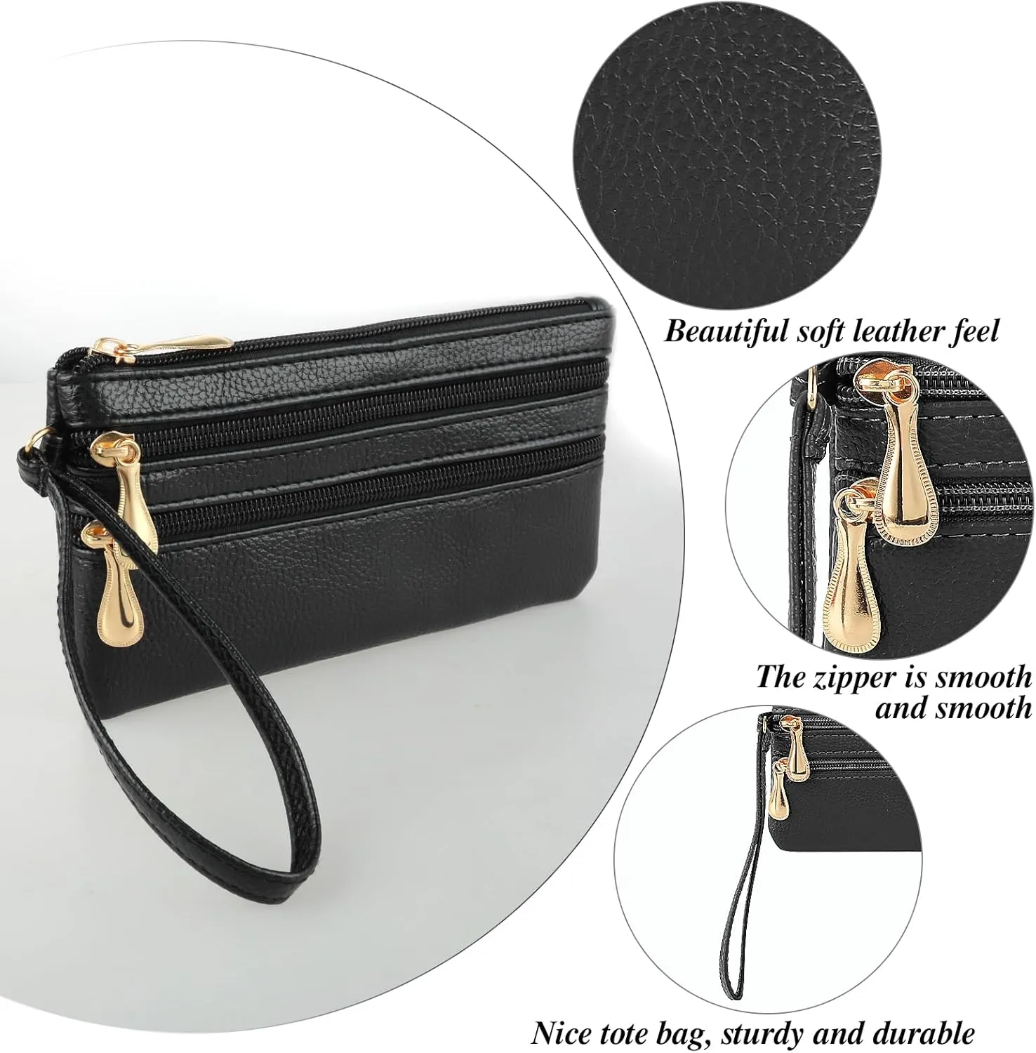 simarro Wristlet Clutch Purse, Soft Leather Long Multi-pocket Wrist Bag With Strap Portable Wallet for Women