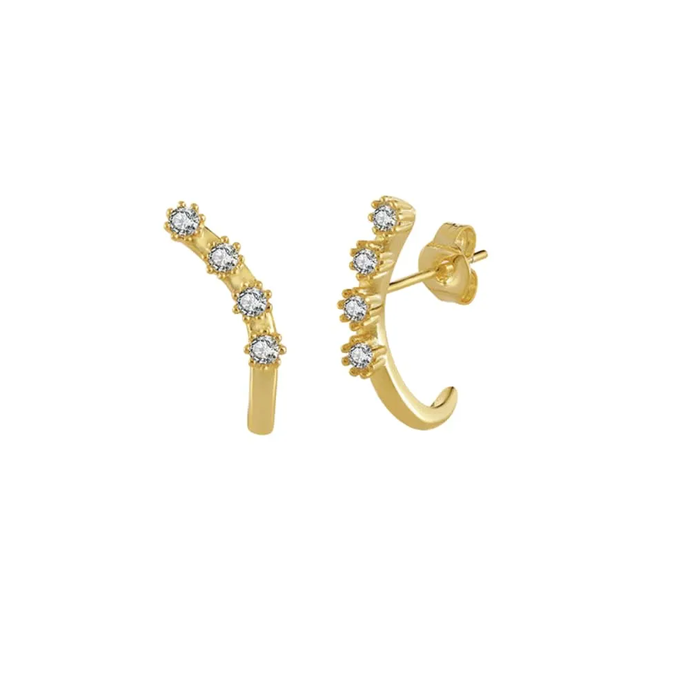 Simplicity in Elegance: 925 Sterling Silver A-Bar Zircon Gold-Plated Stud Earrings
