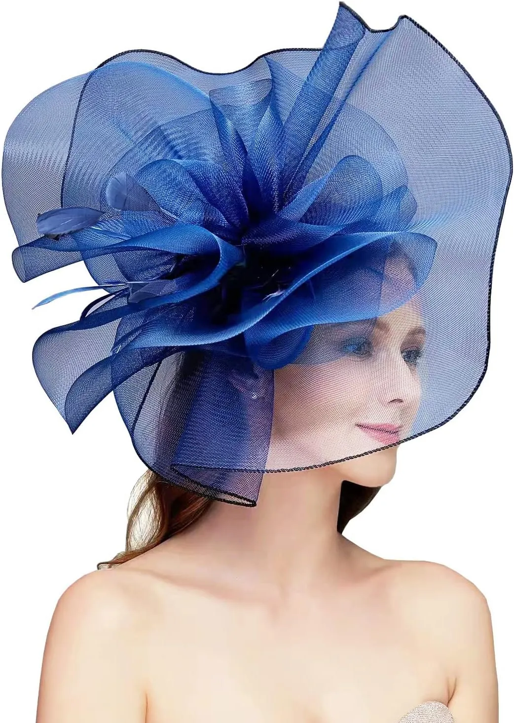 Sinamay Fascinator Hat Floral Feather Pillbox Derby Hats for Women Wedding Tea Party with Headband Clip