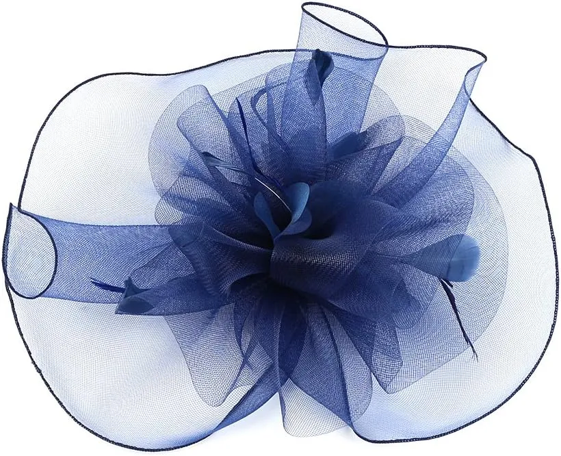 Sinamay Fascinator Hat Floral Feather Pillbox Derby Hats for Women Wedding Tea Party with Headband Clip