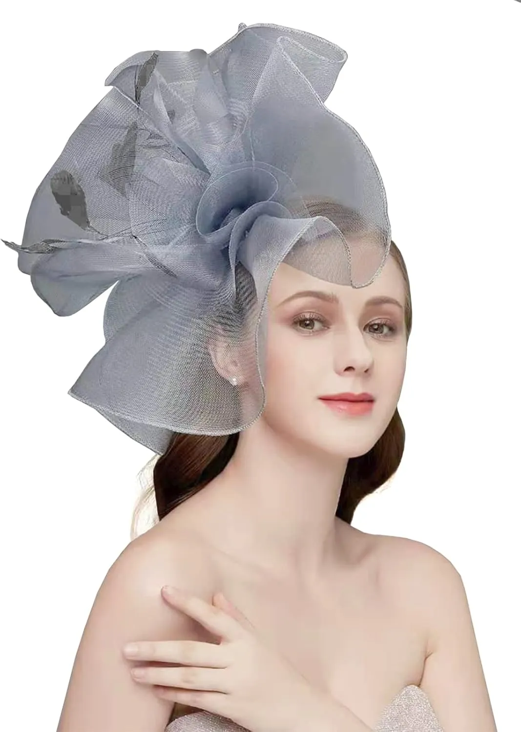 Sinamay Fascinator Hat Floral Feather Pillbox Derby Hats for Women Wedding Tea Party with Headband Clip