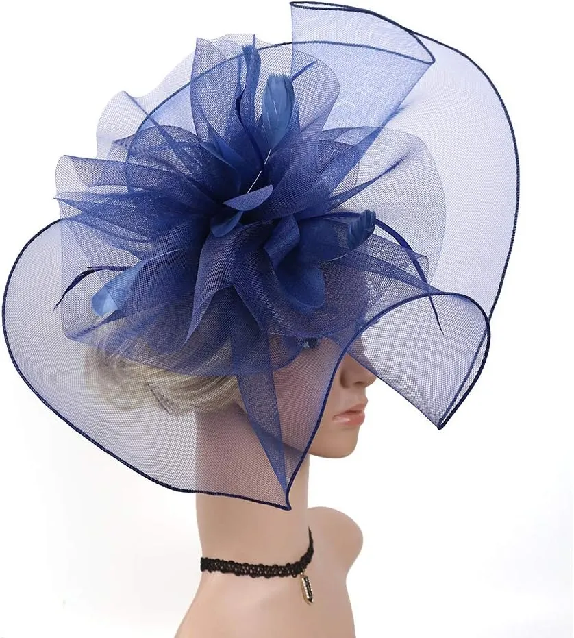 Sinamay Fascinator Hat Floral Feather Pillbox Derby Hats for Women Wedding Tea Party with Headband Clip