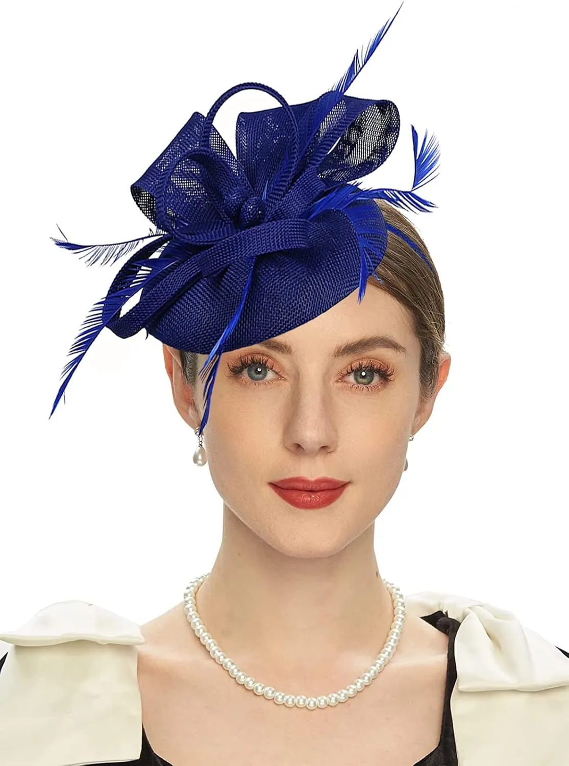 Sinamay Fascinator Hat Floral Feather Pillbox Derby Hats for Women Wedding Tea Party with Headband Clip