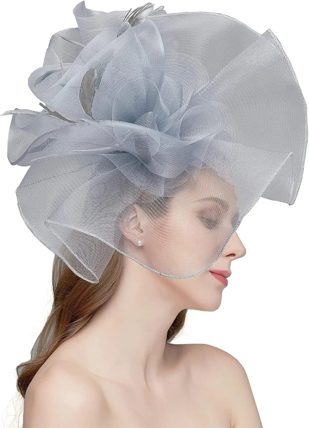 Sinamay Fascinator Hat Floral Feather Pillbox Derby Hats for Women Wedding Tea Party with Headband Clip
