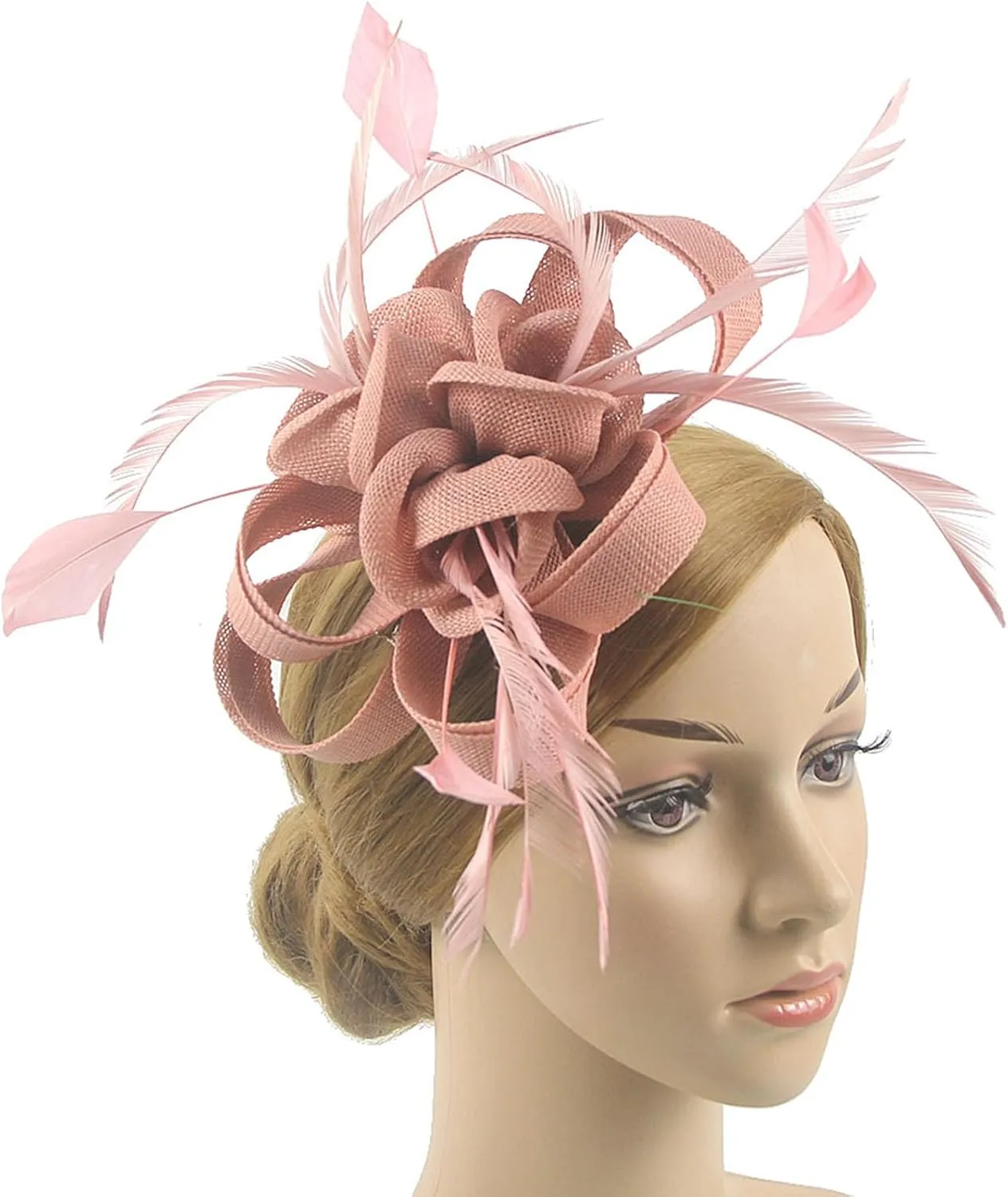 Sinamay Fascinator Hat Floral Feather Pillbox Derby Hats for Women Wedding Tea Party with Headband Clip