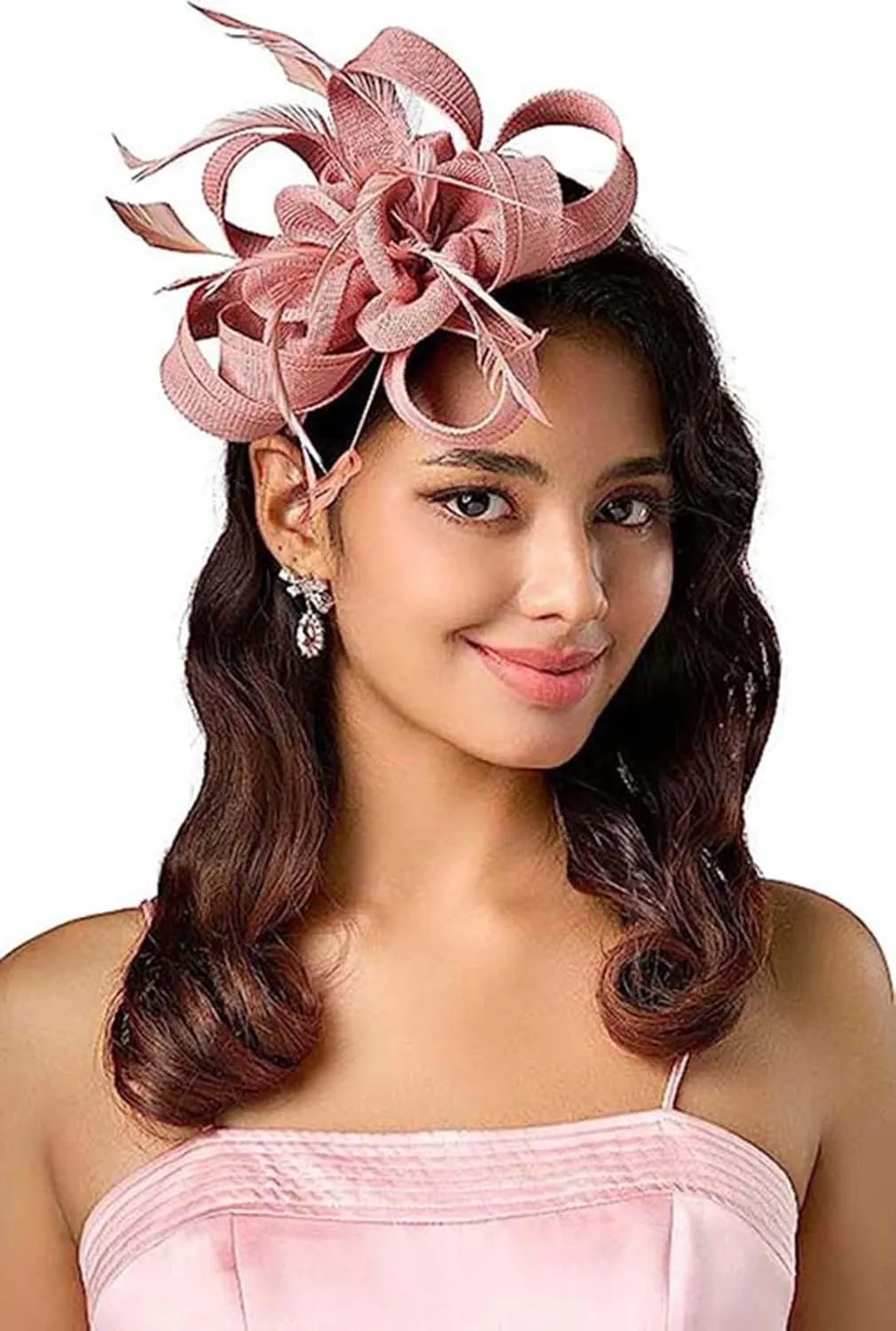 Sinamay Fascinator Hat Floral Feather Pillbox Derby Hats for Women Wedding Tea Party with Headband Clip