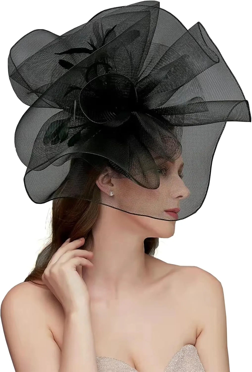 Sinamay Fascinator Hat Floral Feather Pillbox Derby Hats for Women Wedding Tea Party with Headband Clip