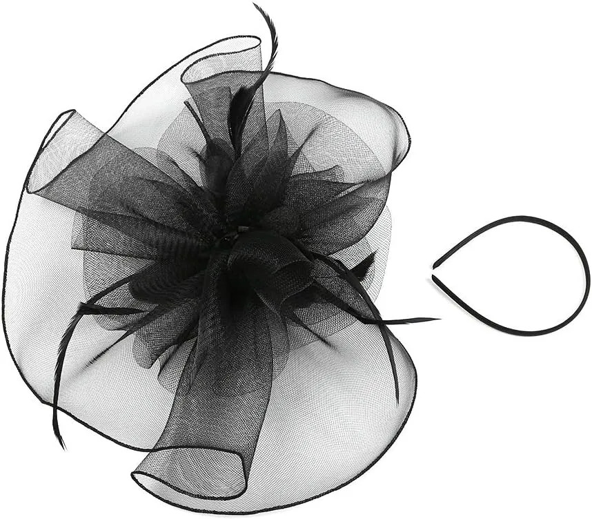 Sinamay Fascinator Hat Floral Feather Pillbox Derby Hats for Women Wedding Tea Party with Headband Clip