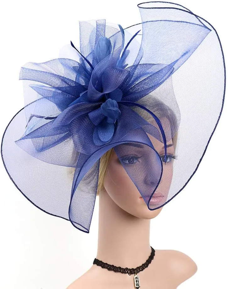 Sinamay Fascinator Hat Floral Feather Pillbox Derby Hats for Women Wedding Tea Party with Headband Clip