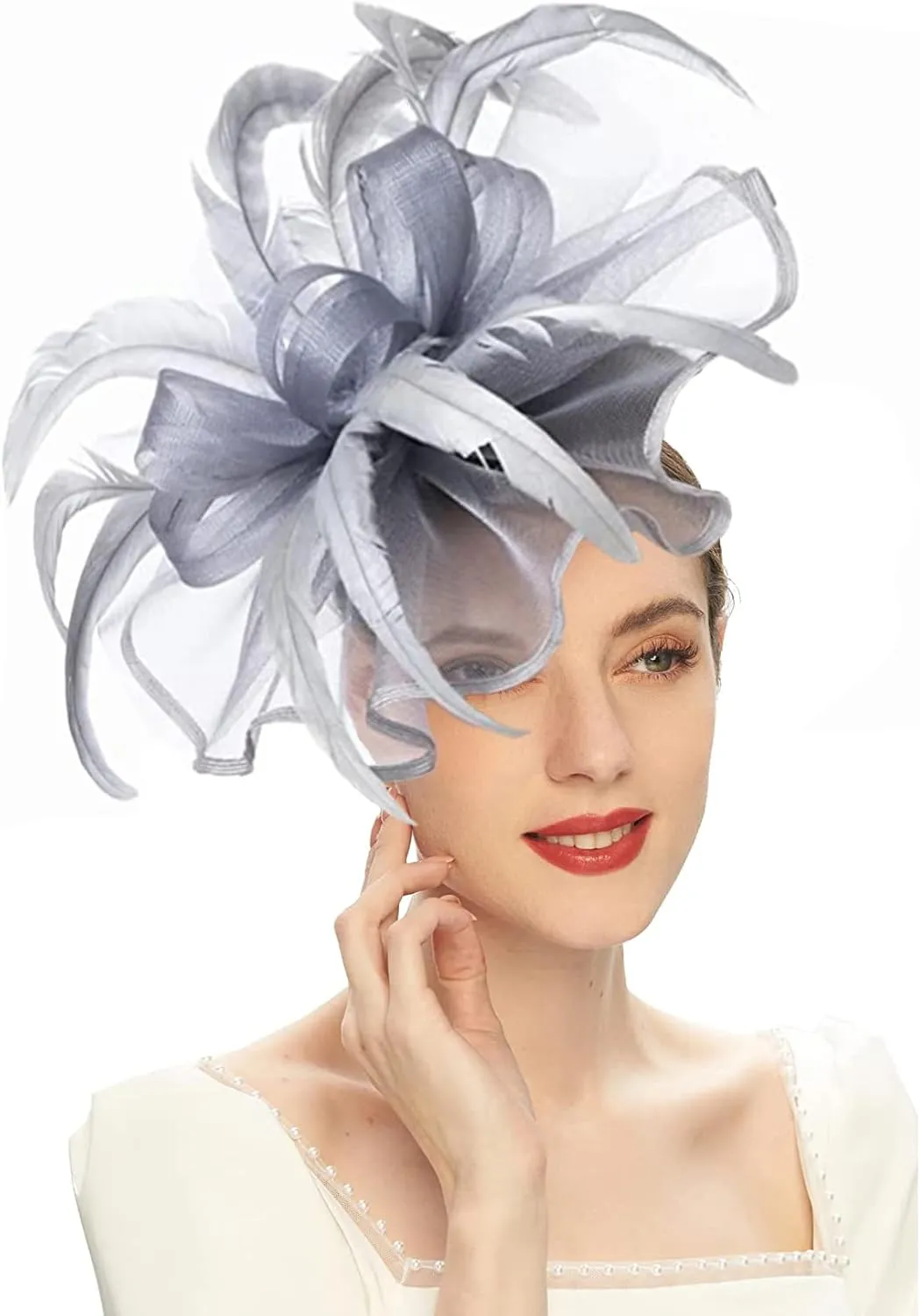 Sinamay Fascinator Hat Floral Feather Pillbox Derby Hats for Women Wedding Tea Party with Headband Clip