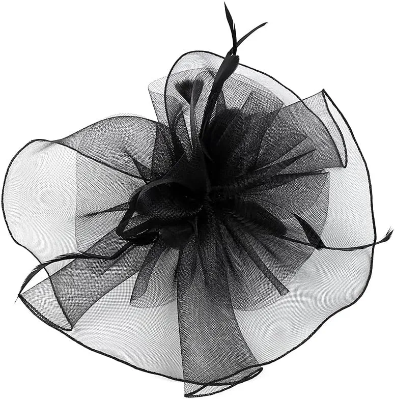 Sinamay Fascinator Hat Floral Feather Pillbox Derby Hats for Women Wedding Tea Party with Headband Clip