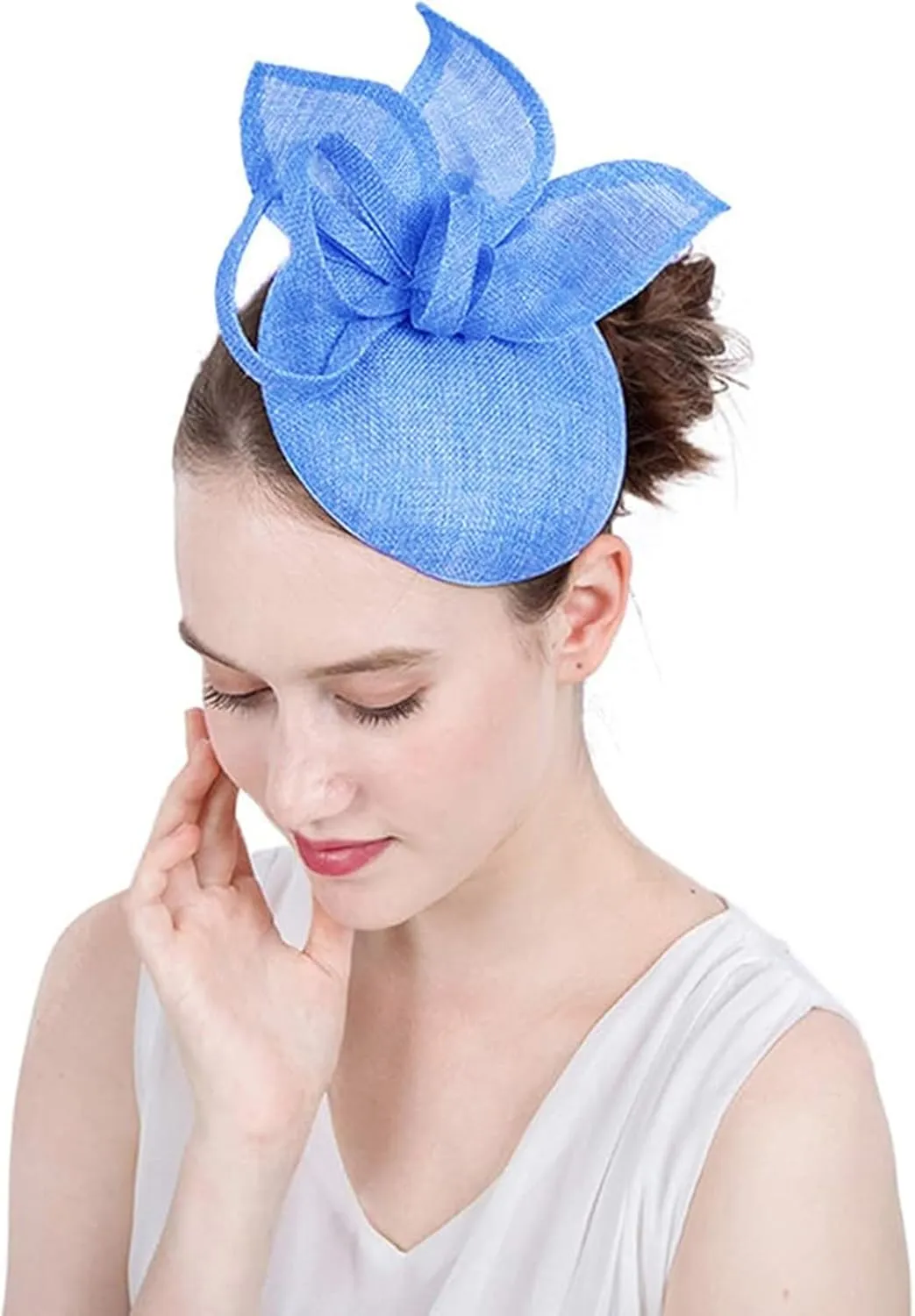 Sinamay Fascinator Hat Floral Feather Pillbox Derby Hats for Women Wedding Tea Party with Headband Clip