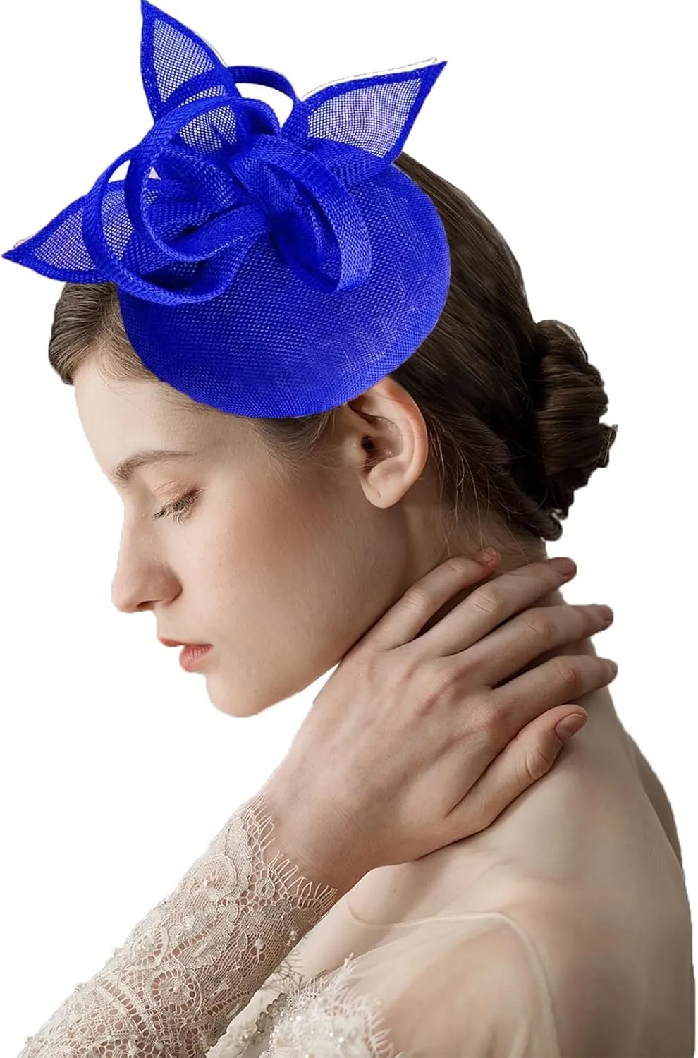 Sinamay Fascinator Hat Floral Feather Pillbox Derby Hats for Women Wedding Tea Party with Headband Clip
