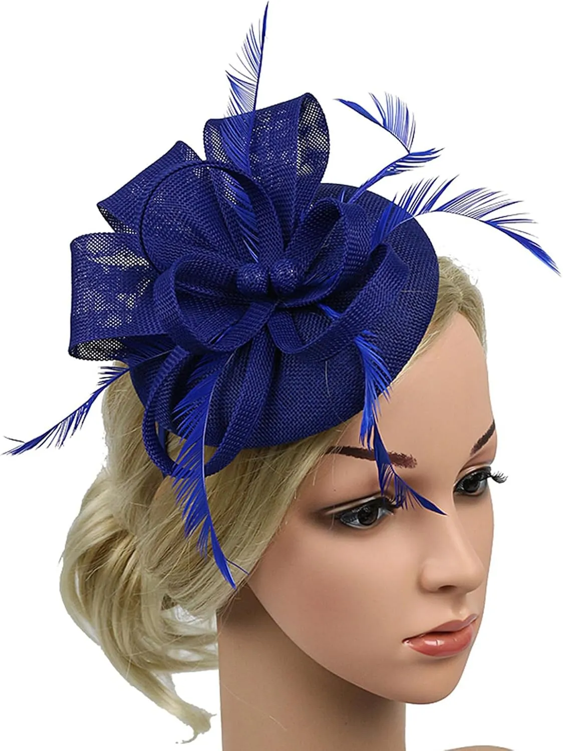 Sinamay Fascinator Hat Floral Feather Pillbox Derby Hats for Women Wedding Tea Party with Headband Clip