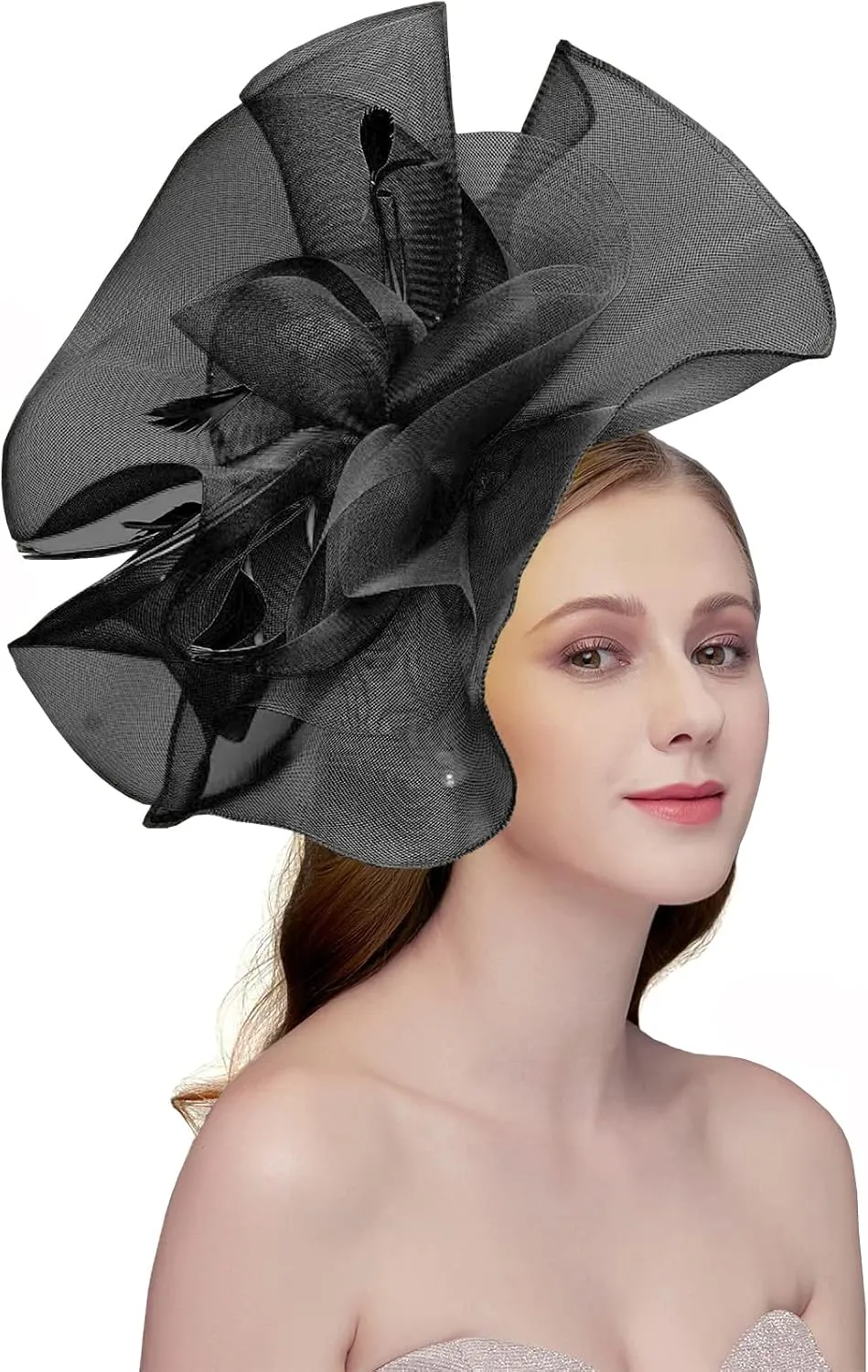 Sinamay Fascinator Hat Floral Feather Pillbox Derby Hats for Women Wedding Tea Party with Headband Clip