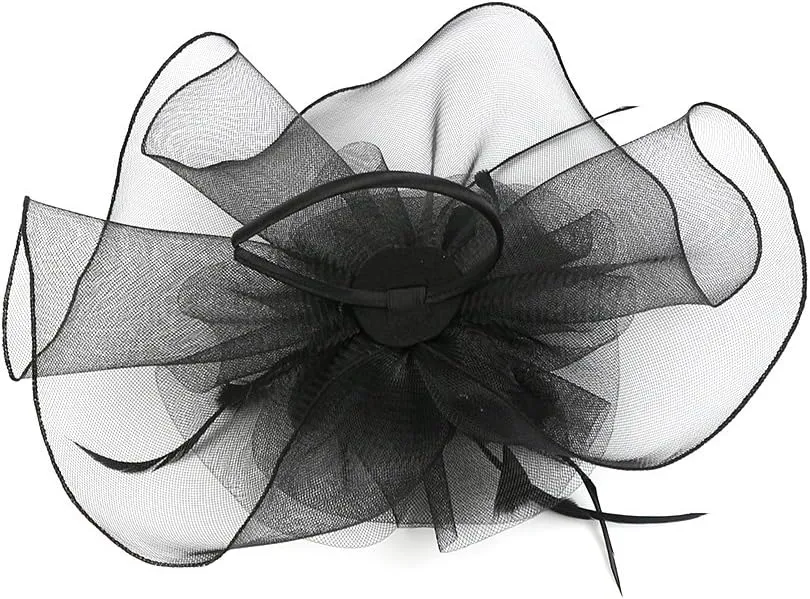 Sinamay Fascinator Hat Floral Feather Pillbox Derby Hats for Women Wedding Tea Party with Headband Clip