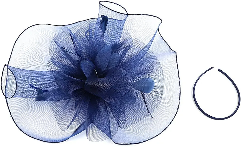 Sinamay Fascinator Hat Floral Feather Pillbox Derby Hats for Women Wedding Tea Party with Headband Clip