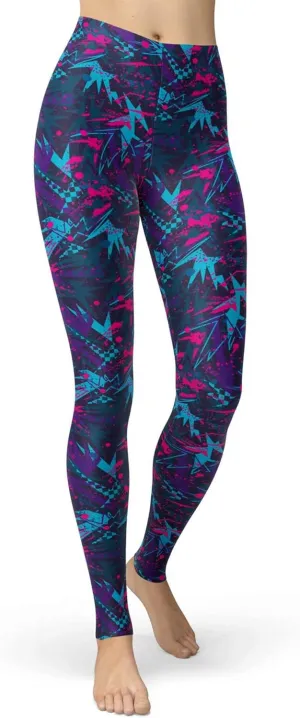 sissycos Women's 80s Leggings Neon Artistic Splash Printed Buttery Soft Stretchy Pants