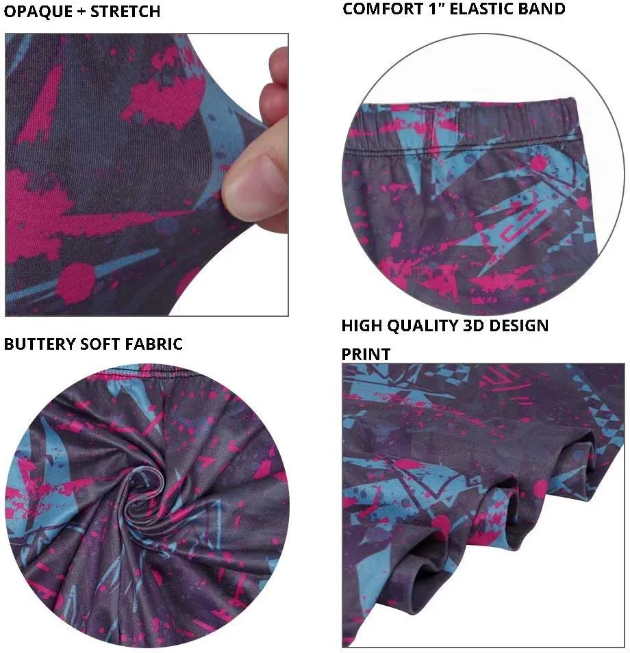 sissycos Women's 80s Leggings Neon Artistic Splash Printed Buttery Soft Stretchy Pants