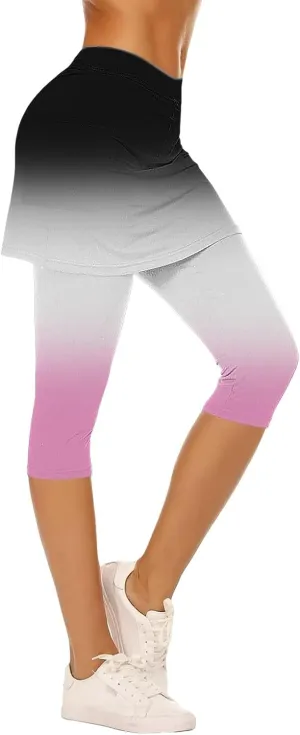 Skirted Leggings for Women High Waisted Stretchy Soft Capri Leggings Athletic Golf Skorts Gym Tennis Yoga with Skirts