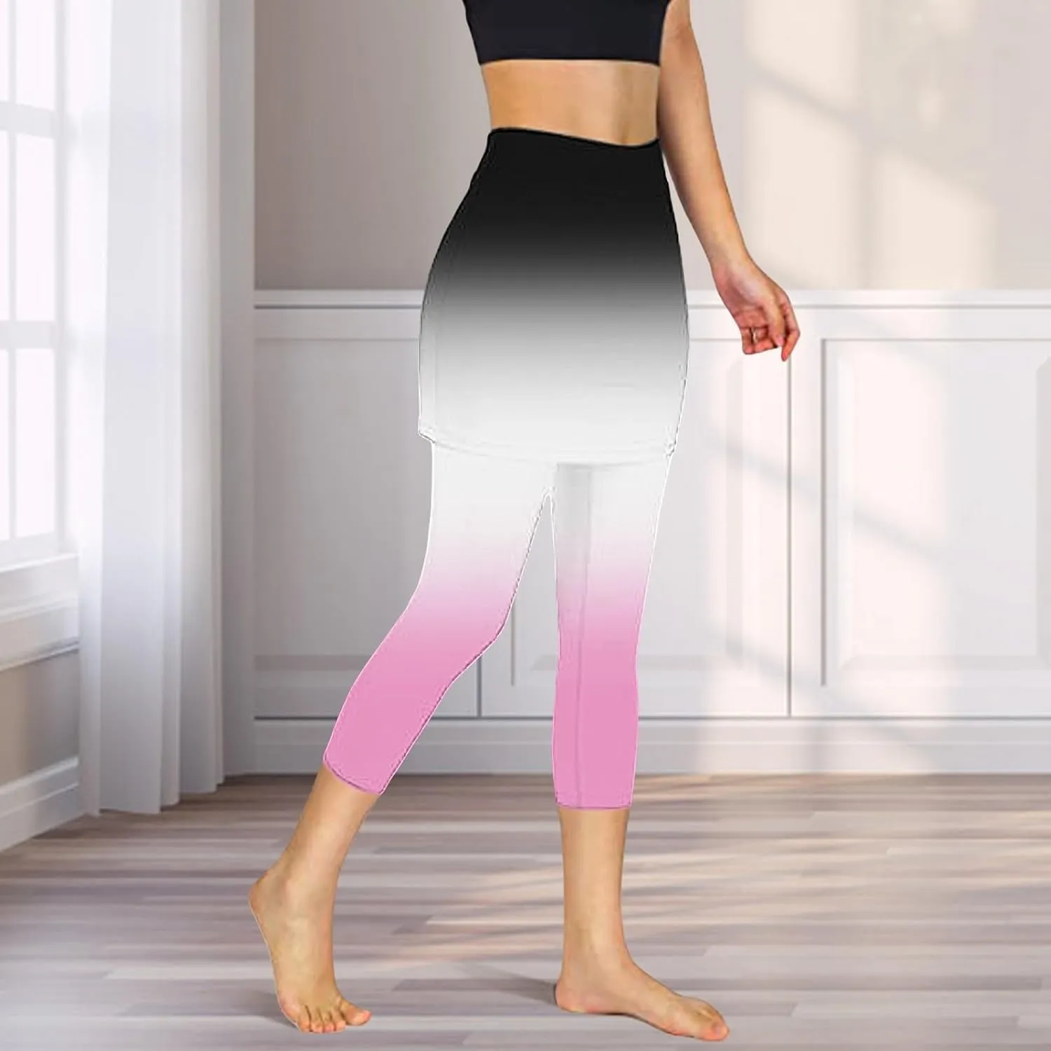 Skirted Leggings for Women High Waisted Stretchy Soft Capri Leggings Athletic Golf Skorts Gym Tennis Yoga with Skirts
