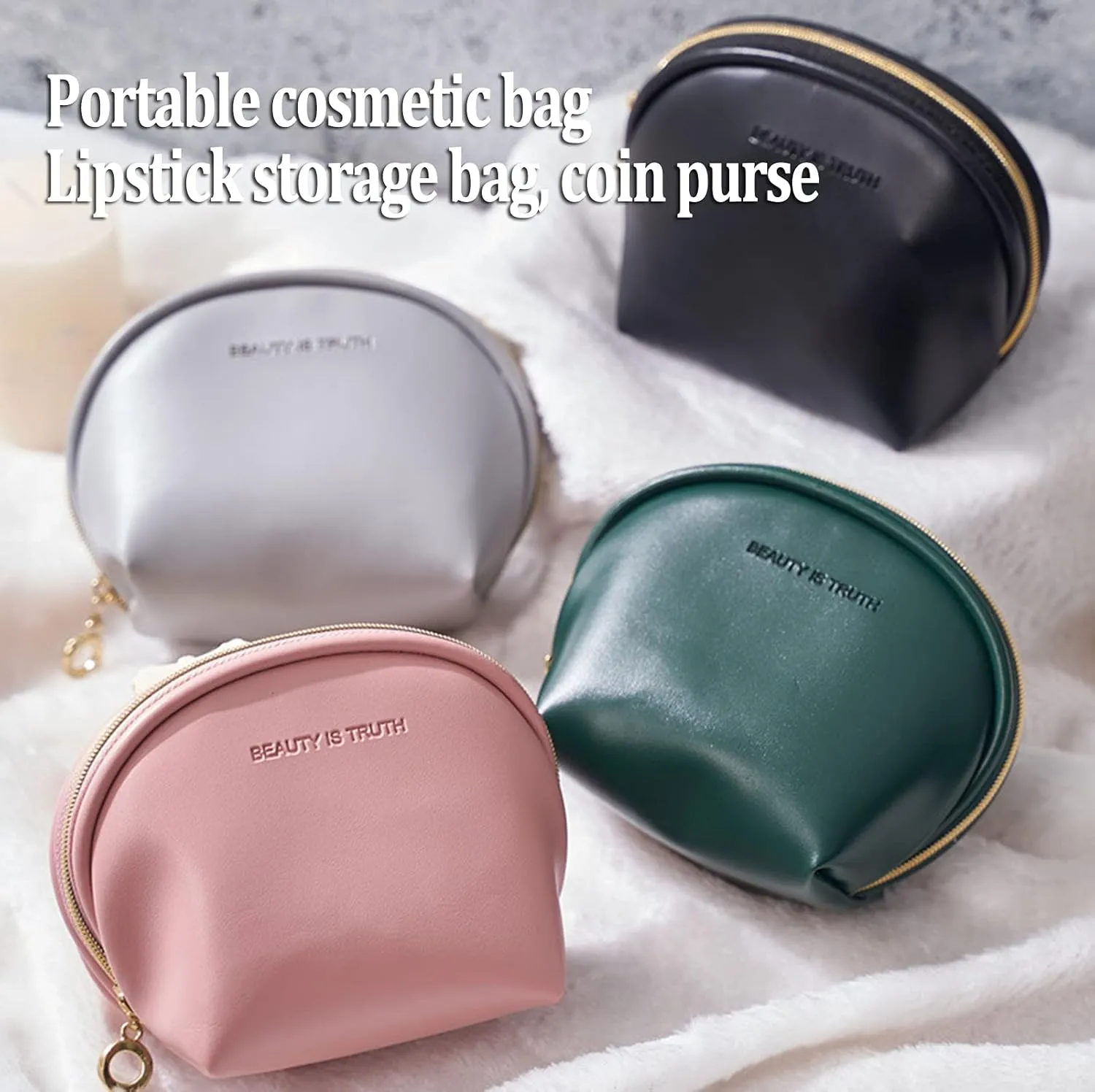 Small Makeup Bag,Cute Cosmetic Bag Coin Purse Lipsticks Pouch with Zipper for Women Makeup Essentials Accessories(Black)