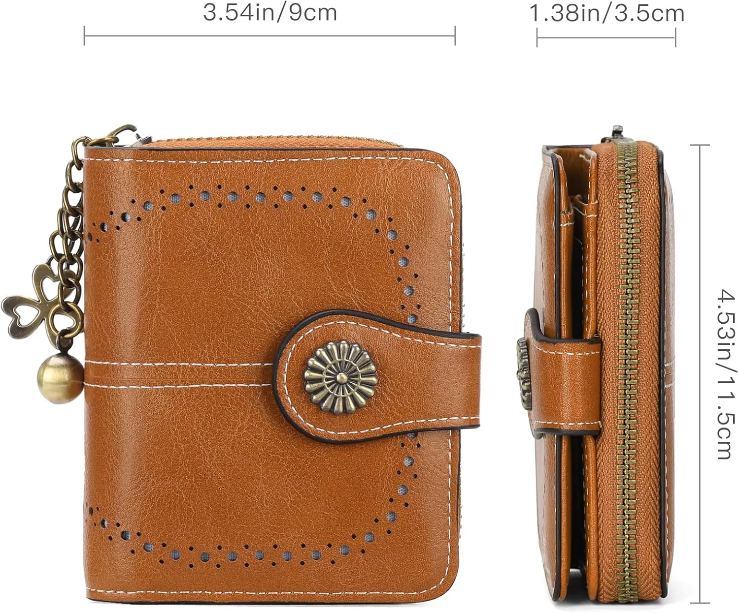 Small Wallet for Women Leather Bifold Compact RFID Blocking with Zipper Coin Pocket