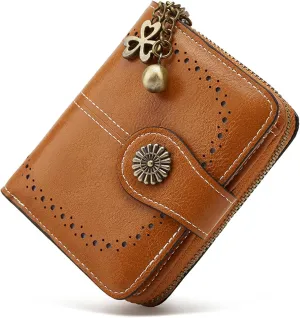 Small Wallet for Women Leather Bifold Compact RFID Blocking with Zipper Coin Pocket