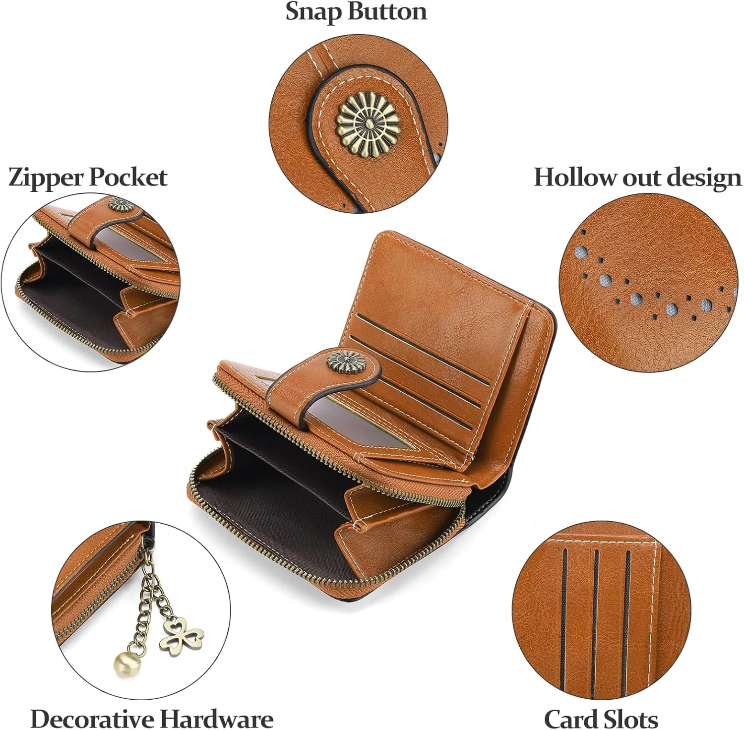 Small Wallet for Women Leather Bifold Compact RFID Blocking with Zipper Coin Pocket
