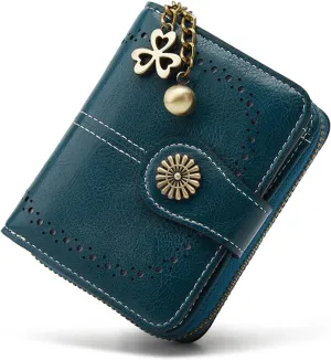 Small Wallet for Women Leather Bifold Compact RFID Blocking with Zipper Coin Pocket