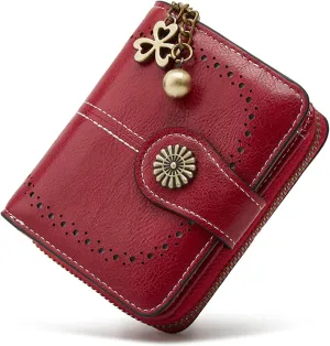 Small Wallet for Women Leather Bifold Compact RFID Blocking with Zipper Coin Pocket