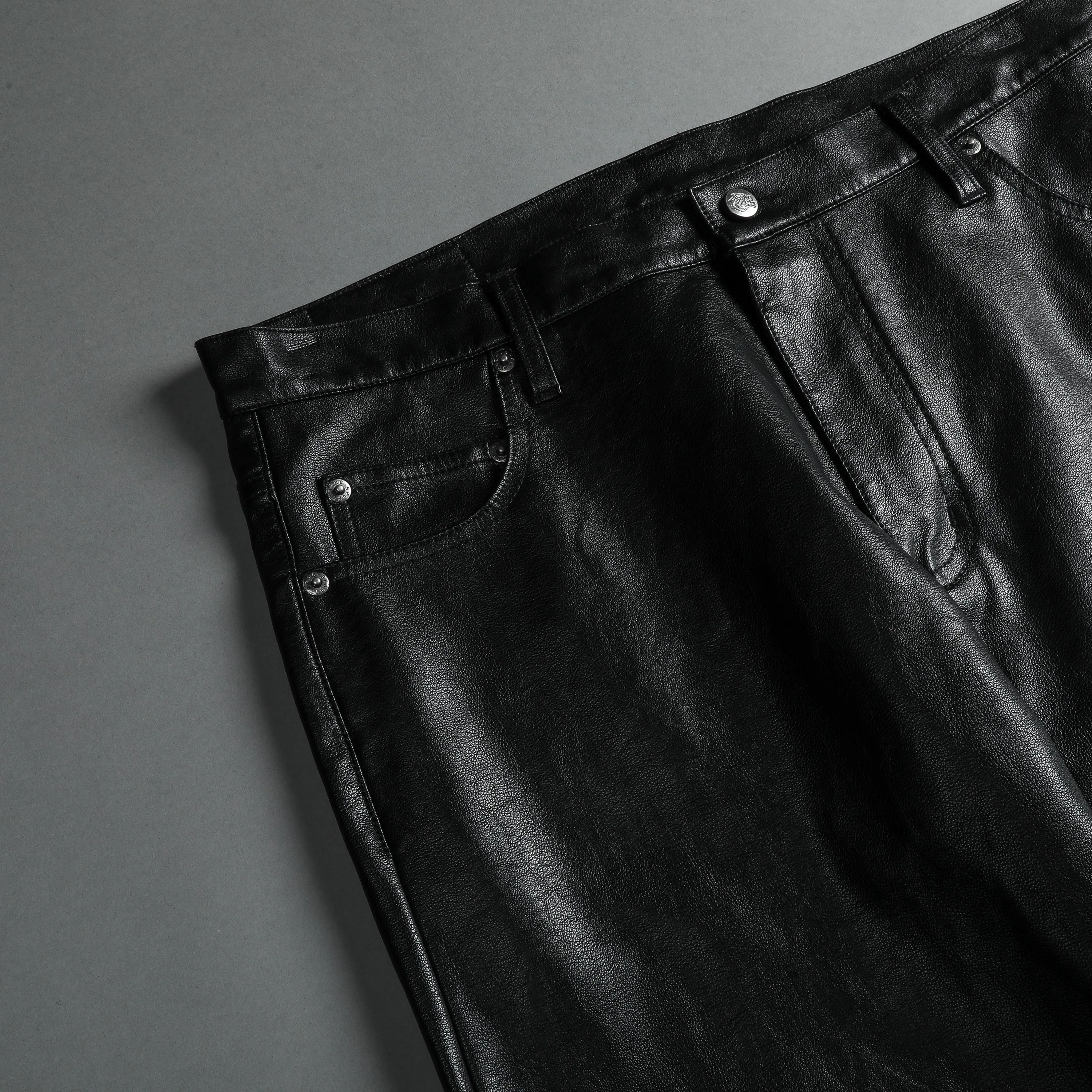 Smoke Faux Leather Flare Pants in Black