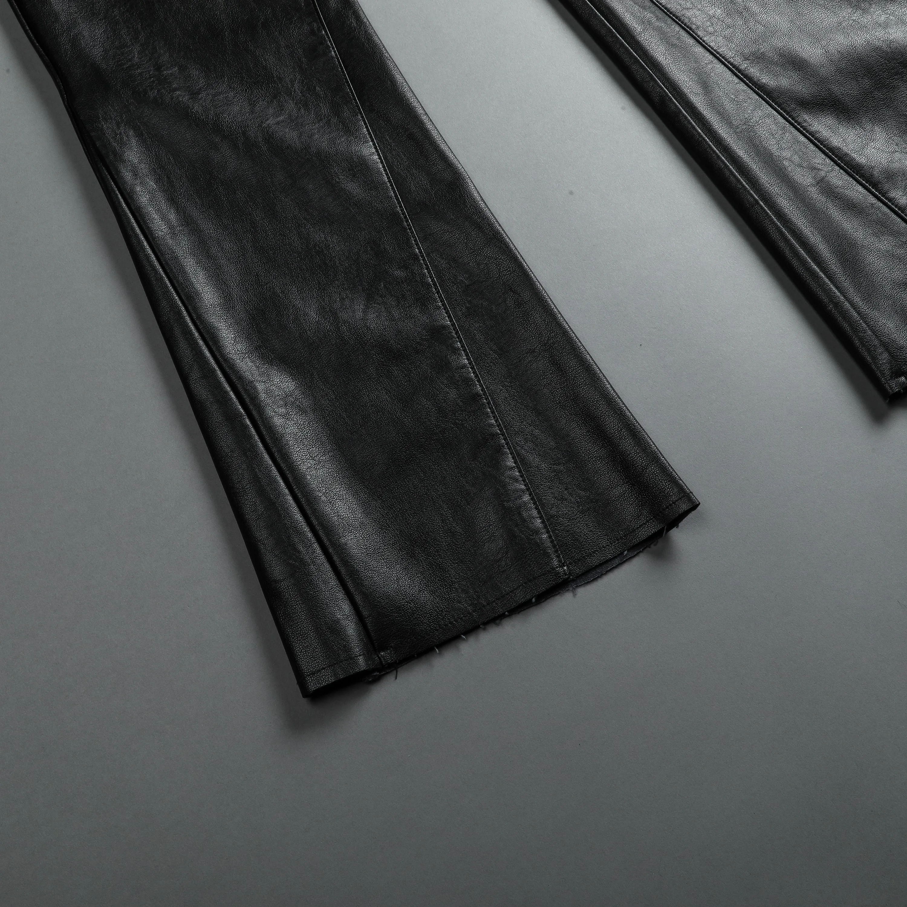 Smoke Faux Leather Flare Pants in Black