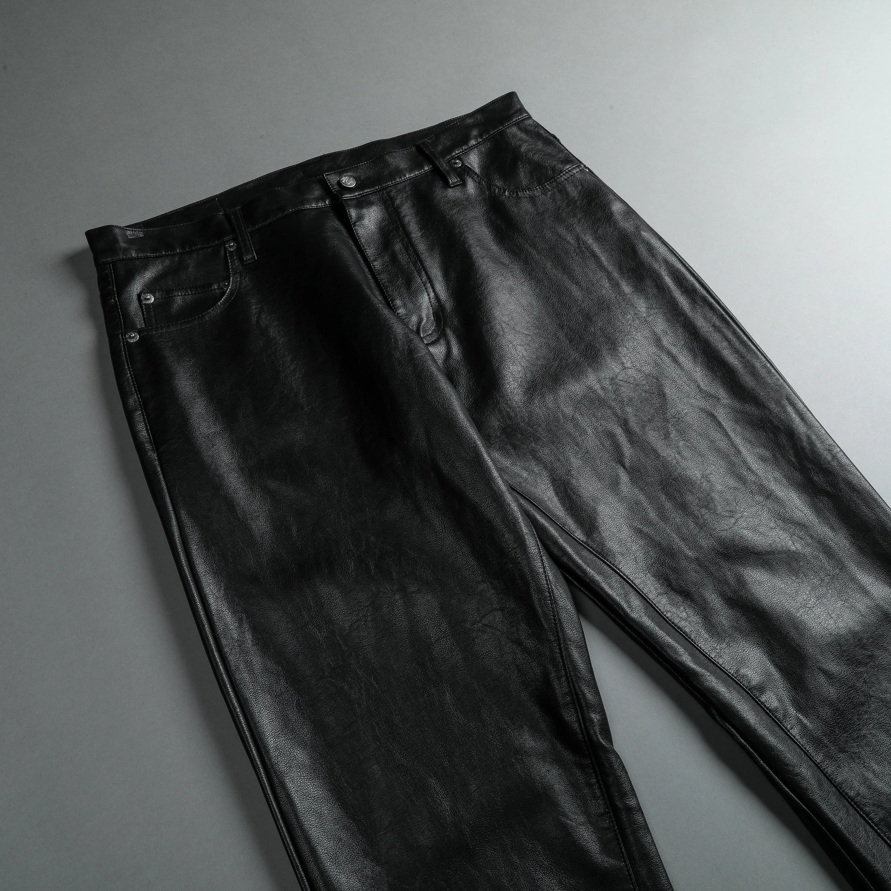 Smoke Faux Leather Flare Pants in Black