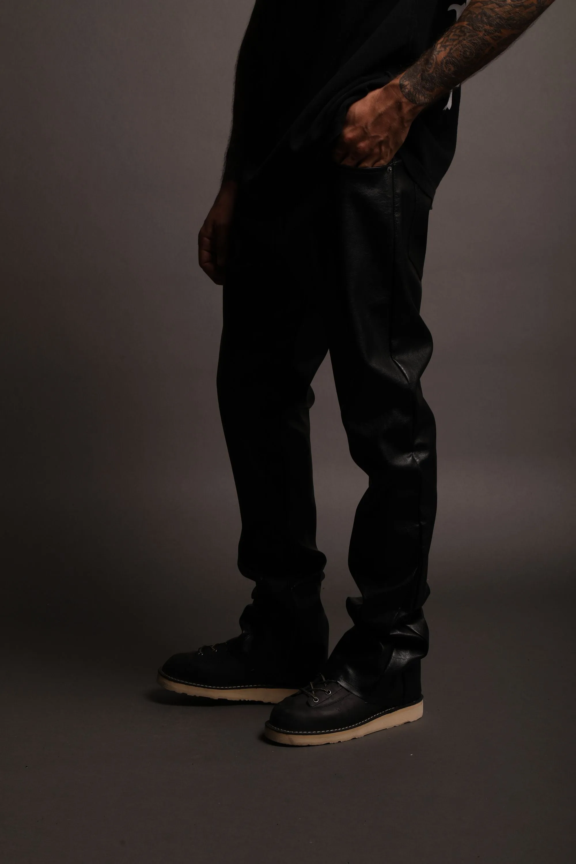 Smoke Faux Leather Flare Pants in Black