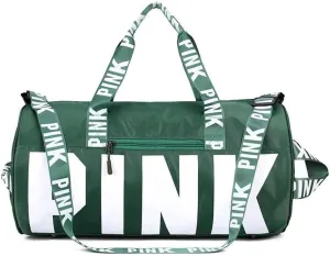 Sports Gym Bag Large Capacity Travel Duffel Bag Sport Shoes Bag with Wet Pocket Compartment for Men and Women Lightweight Multiple Colors PINK Logo (GREEN)