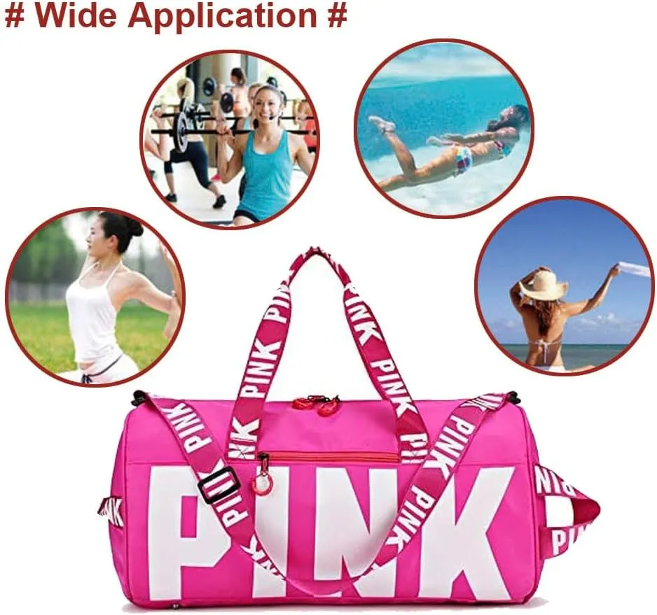 Sports Gym Bag Large Capacity Travel Duffel Bag Sport Shoes Bag with Wet Pocket Compartment for Men and Women Lightweight Multiple Colors PINK Logo (GREEN)