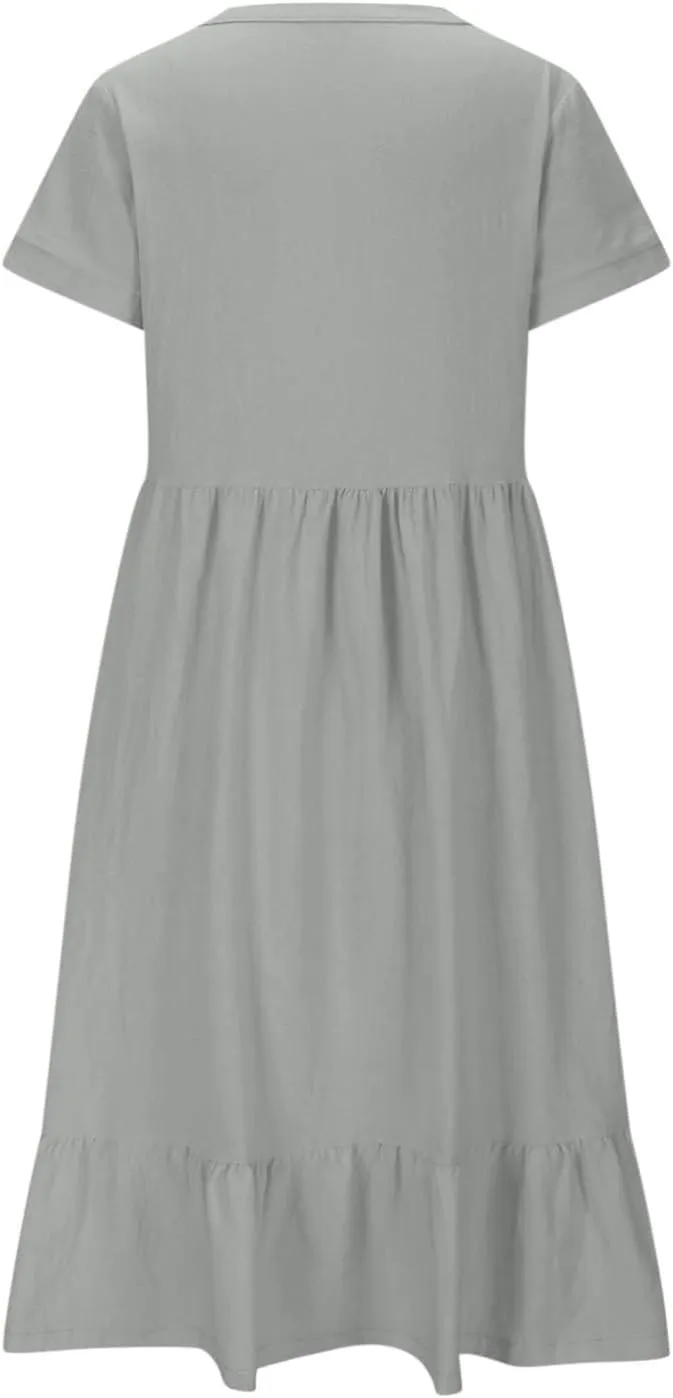 Spring Summer Beachwear Dresses for Women Fashion 2025 Comfy Soft Solid Color Short Sleeve V-Neck Vacation Dress