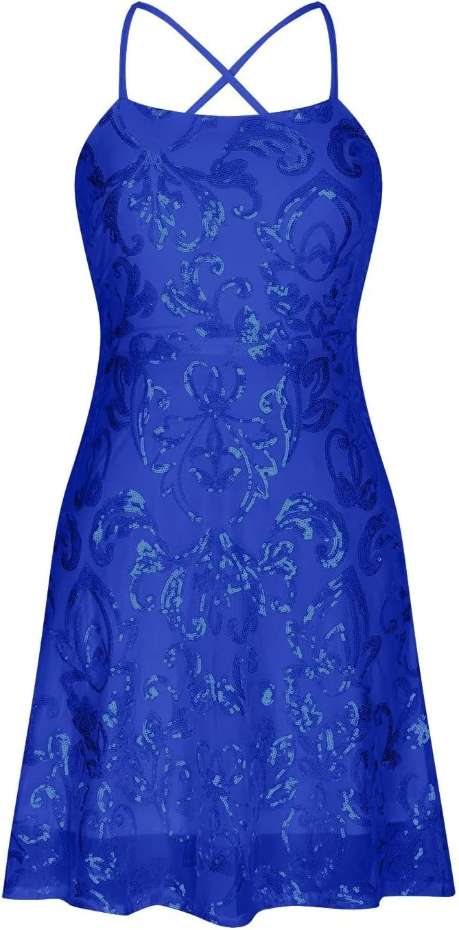 Spring Summer New Dresses for Women Sparkly Spaghetti Strap Padded Casual Dress Slim Pleated Mini Dress