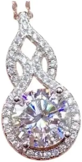 Starlite_Creation001 Elegant Teardrop Moissanite Pendant Necklace for Women, Round Cut with Halo Design, 925 Sterling Silver Chain, 14K White Gold Plated Wedding Jewelry