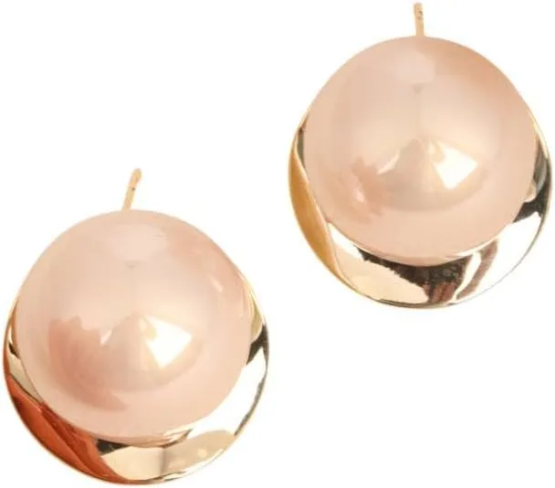 Statement Pearl Stud Earrings for Women  18K Gold Plated, Oversized Faux Pearl with Gold Crescent Accent, Elegant & Modern Jewelry for Special Occasions
