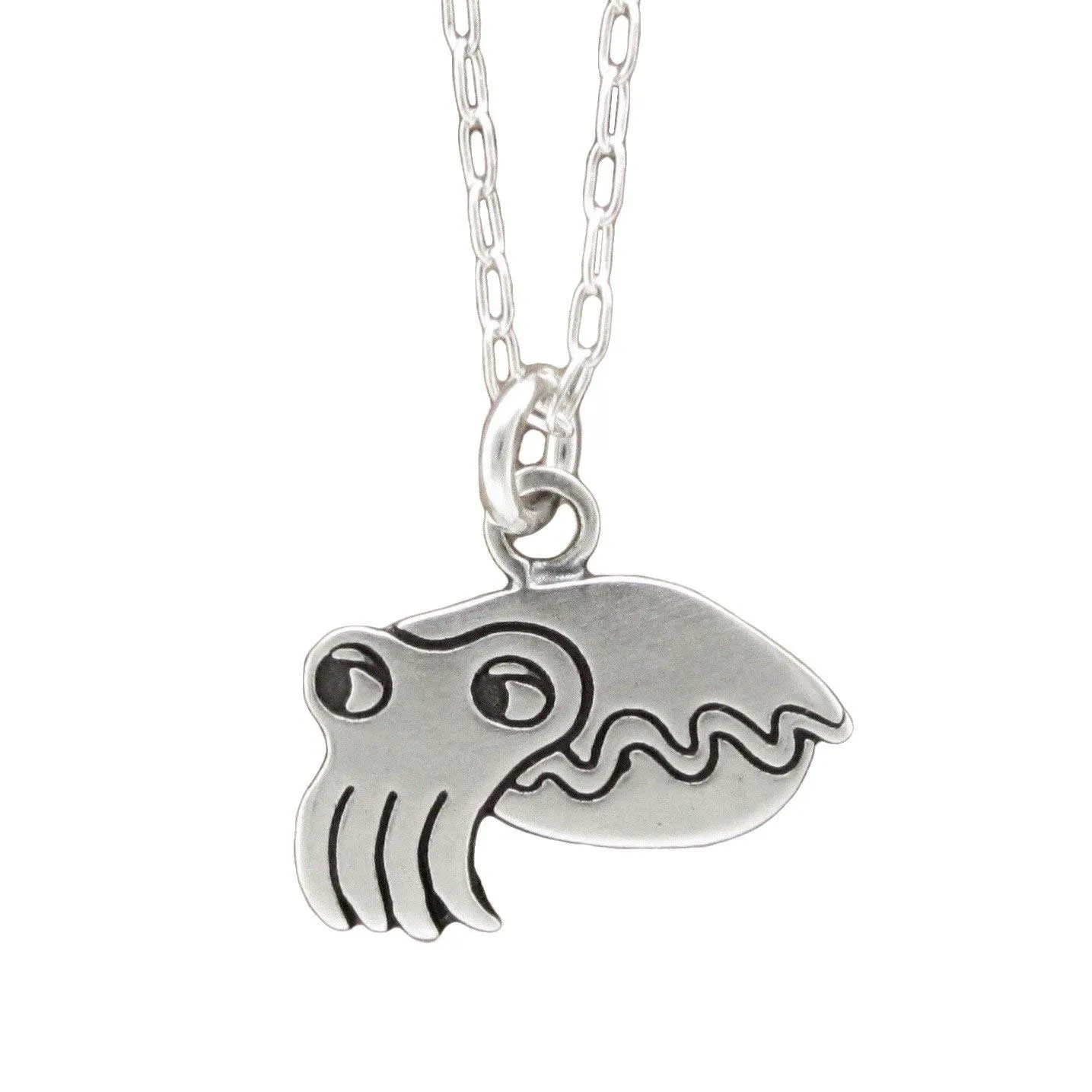 Sterling Silver Cuttlefish Charm On 16" 18" 20" Adjustable Sterling Chain - Super Cute Mollusk Cephalopod Pendant Necklace