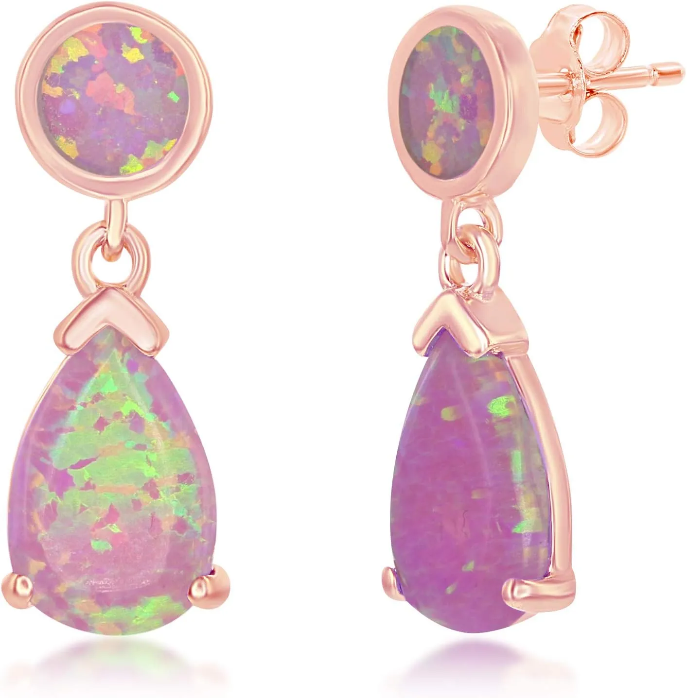 Sterling Silver Gold/Rose Gold Plated Created Blue/Pink Opal Dangle Earrings