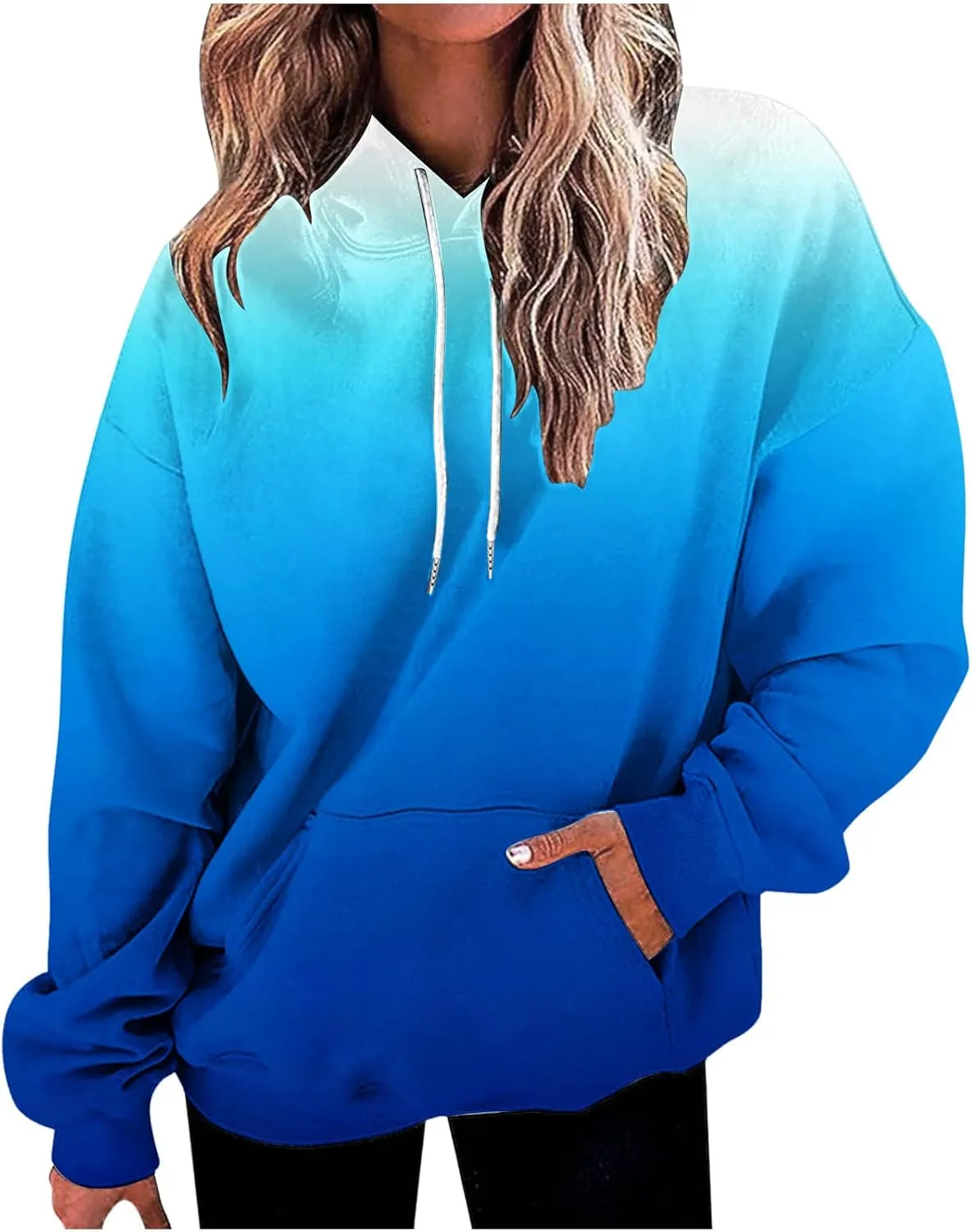 Stessotudo Oversized Hoodies for Women Casual Gradient Pullover Sweatshirts with Pocket Long Sleeve Trendy Y2K Hooded Tops