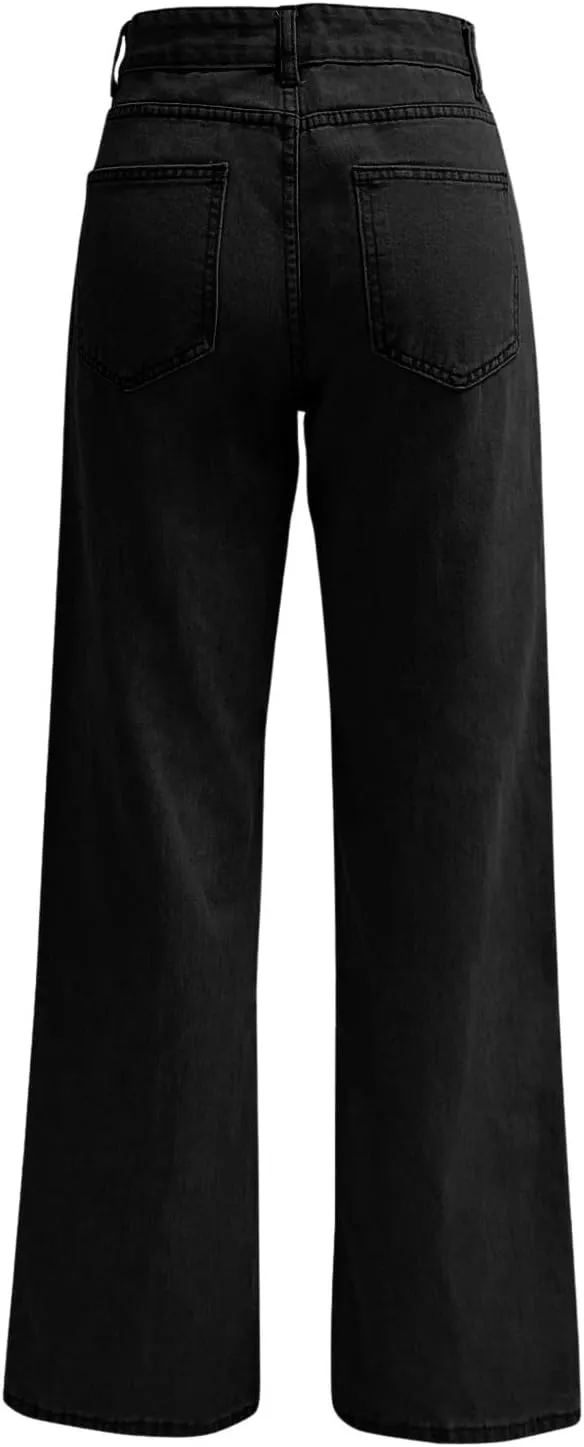 Straight Leg Jeans for Women High Waisted Stretchy Wide Leg Boyfriend Denim Pants Trendy Versatile 90s Trouser Jeans