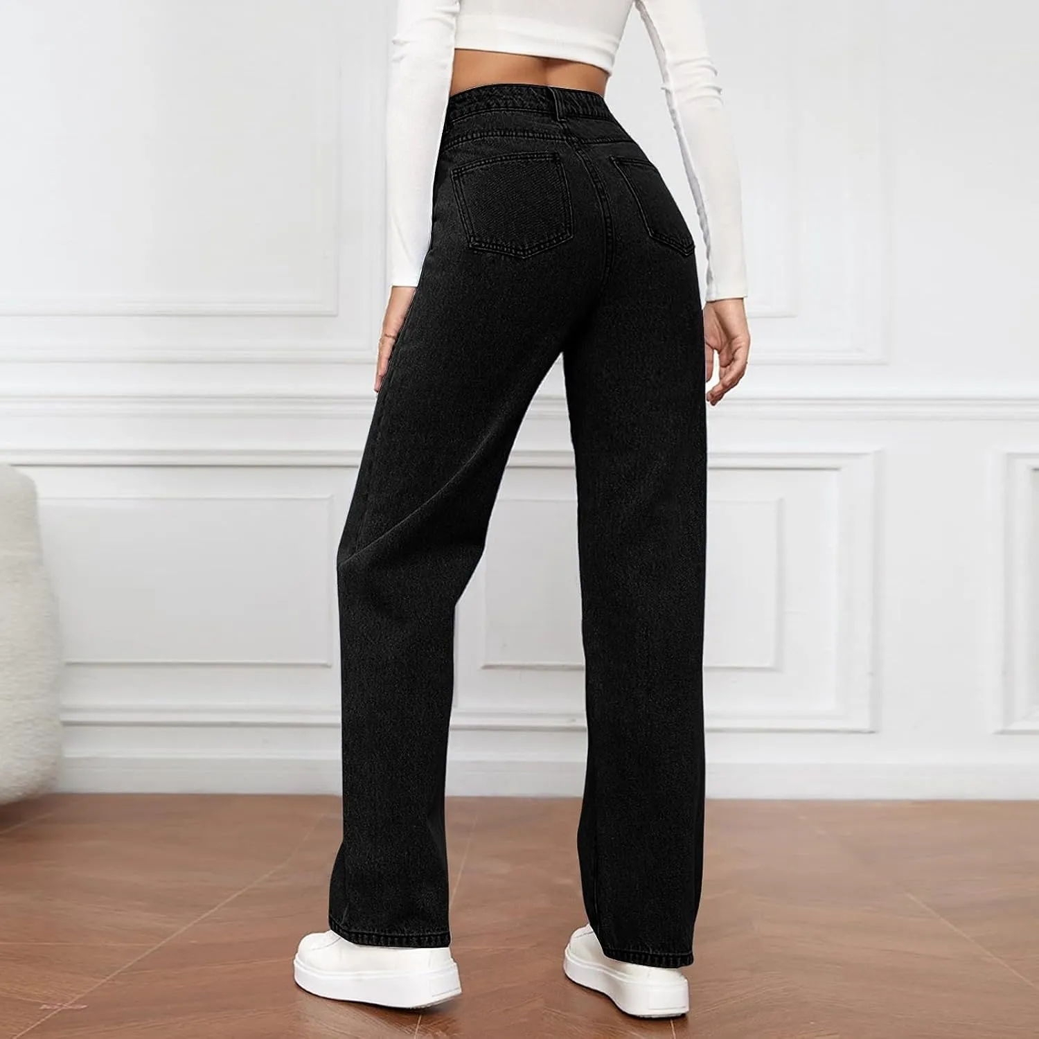 Straight Leg Jeans for Women High Waisted Stretchy Wide Leg Boyfriend Denim Pants Trendy Versatile 90s Trouser Jeans