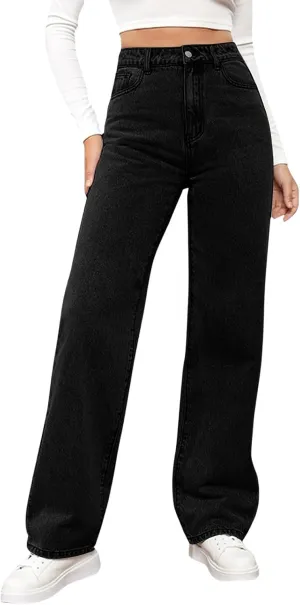 Straight Leg Jeans for Women High Waisted Stretchy Wide Leg Boyfriend Denim Pants Trendy Versatile 90s Trouser Jeans