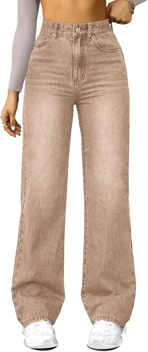 Straight Leg Jeans for Women High Waisted Stretchy Wide Leg Boyfriend Denim Pants Trendy Versatile 90s Trouser Jeans