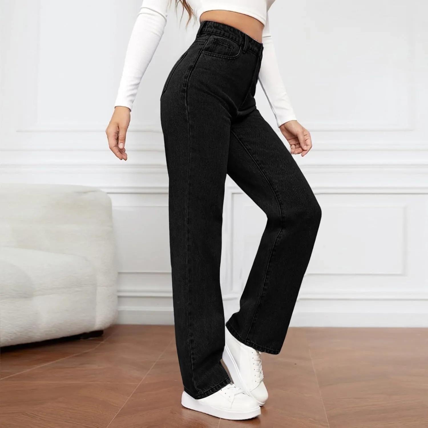 Straight Leg Jeans for Women High Waisted Stretchy Wide Leg Boyfriend Denim Pants Trendy Versatile 90s Trouser Jeans